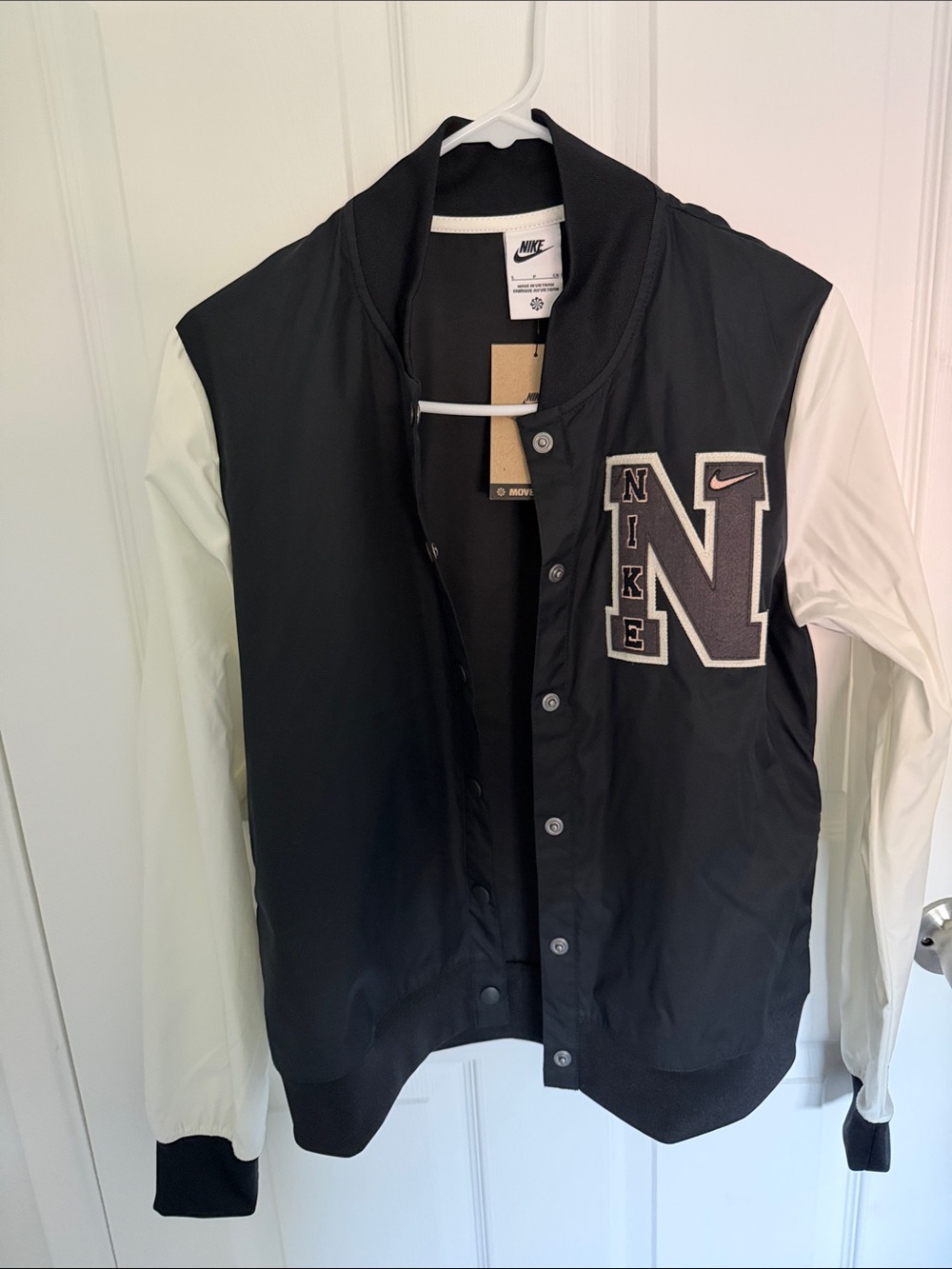 Nike Black and White Varsity Bomber Jacket with 'N' Patch
